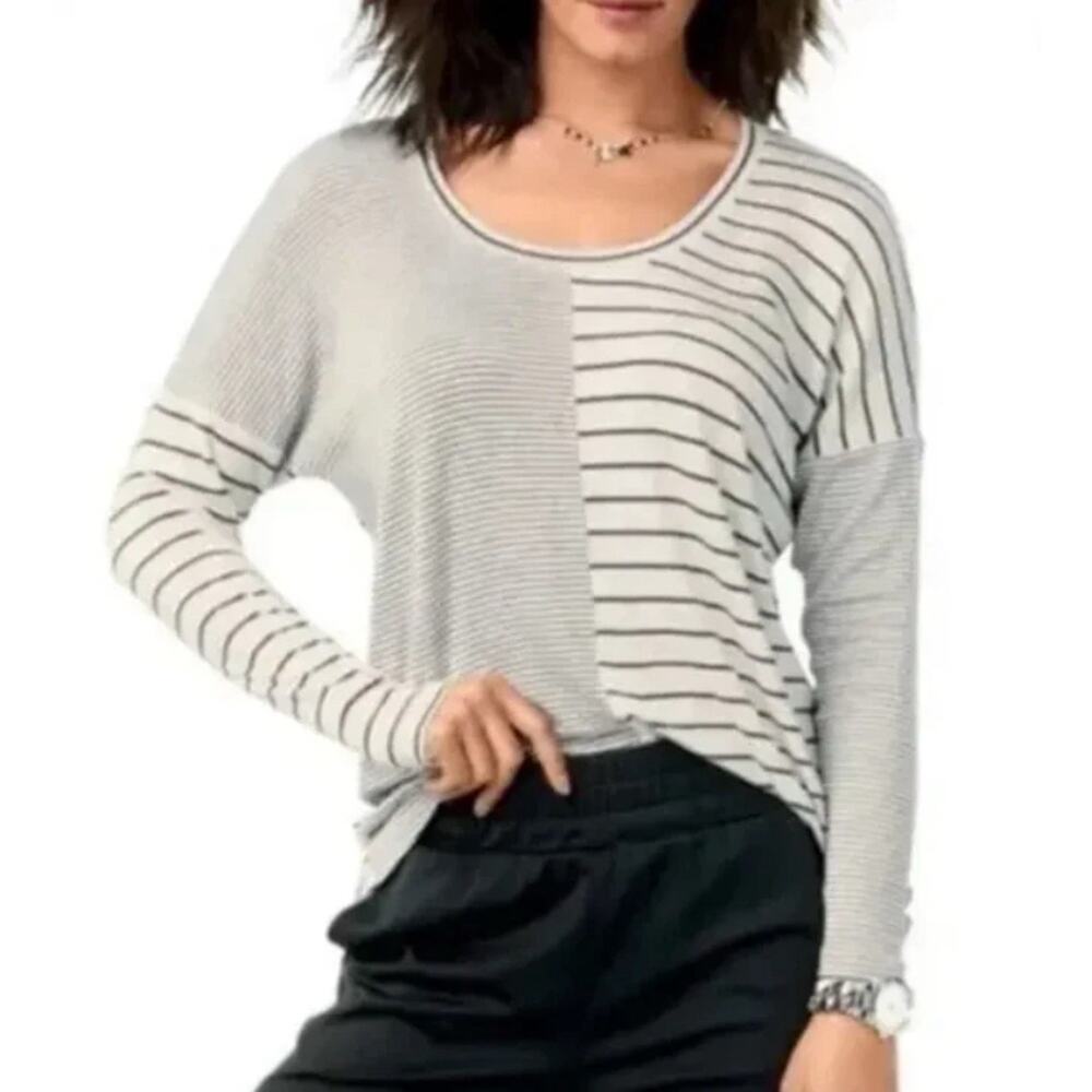 CAbi Pivot Long Sleeve Striped Oversized Tee Style #3806 Size M Drop Shoulder